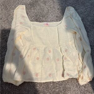 Pink Lily Light Cream Blouse with Pink Floral Accents